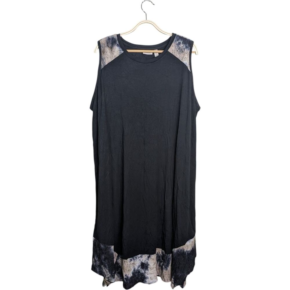 LOGO by Lori Goldstein Black Dress 2X Petite 2XP Rayon Tie Dye Lace Hem Tunic